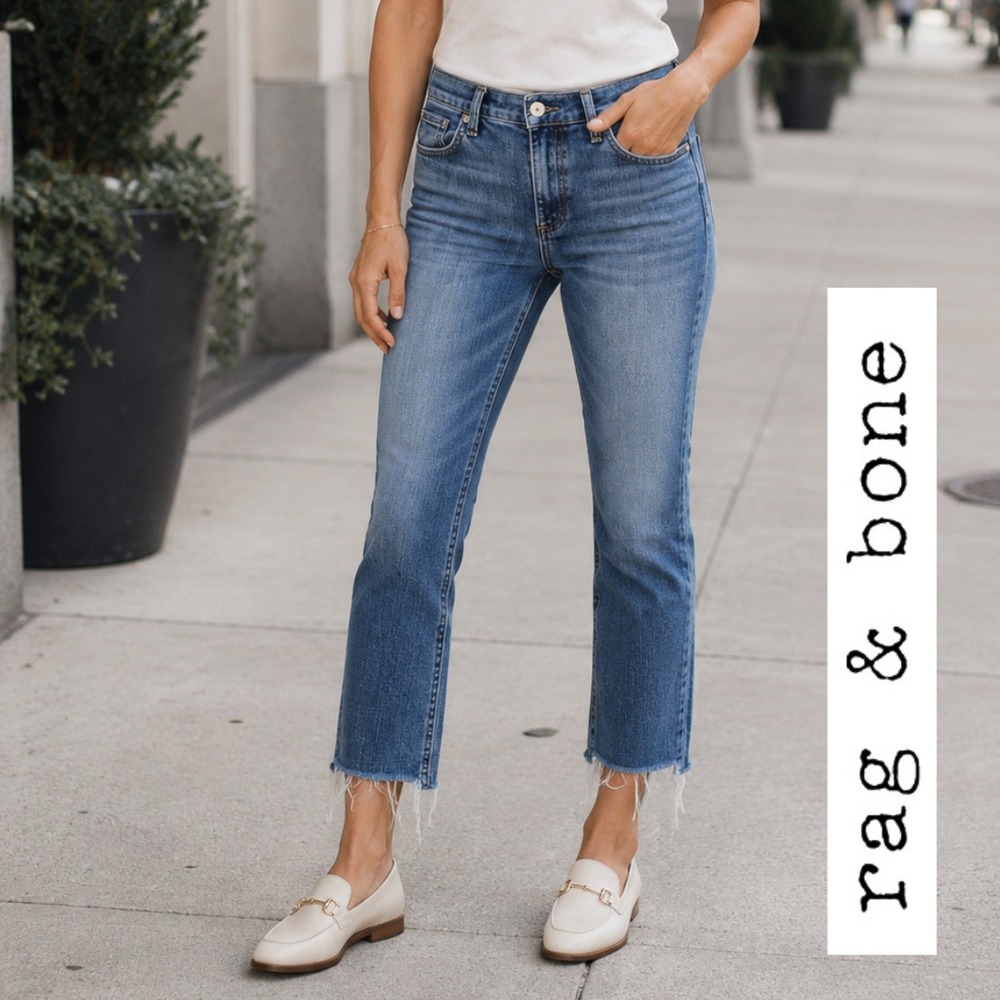 Rag & Bone, Dre Capri Jeans Ambra Distressed Slim Raw Hem W2592K510AMB Size 27